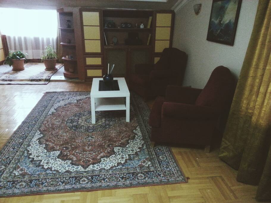 Comfortable living area for studio flat. Modern-Traditional design. Lots of sunlight and plenty of space.