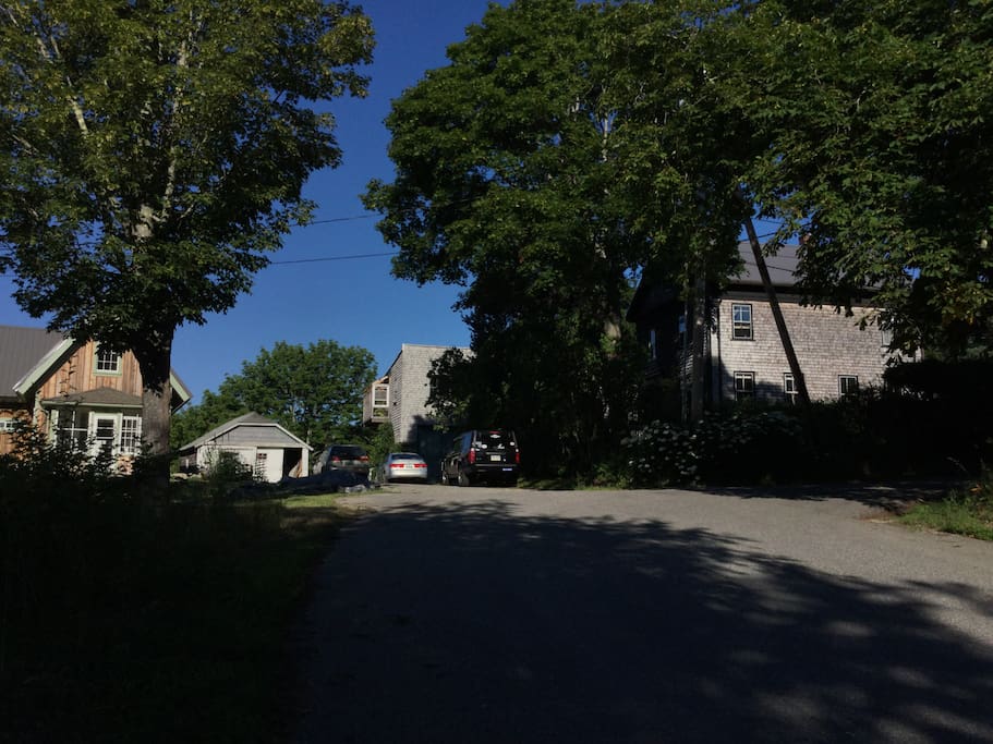 The little house on the left, our big house on the right, driveway in between