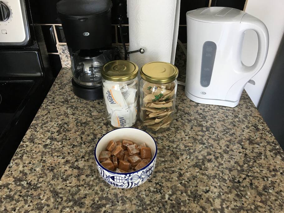 Free Coffee and Tea. + Caramels. Cuz everyone loves a treat!
