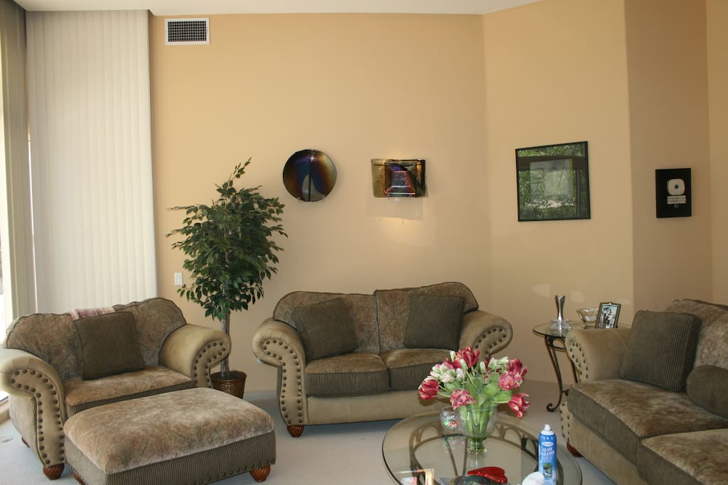 Formal living room, original art