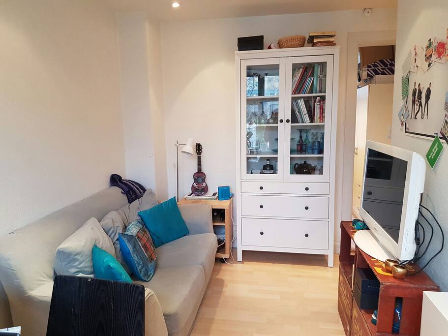 Comfortable seating area with television