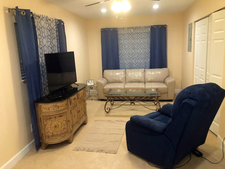 Family room with 50" smart TV