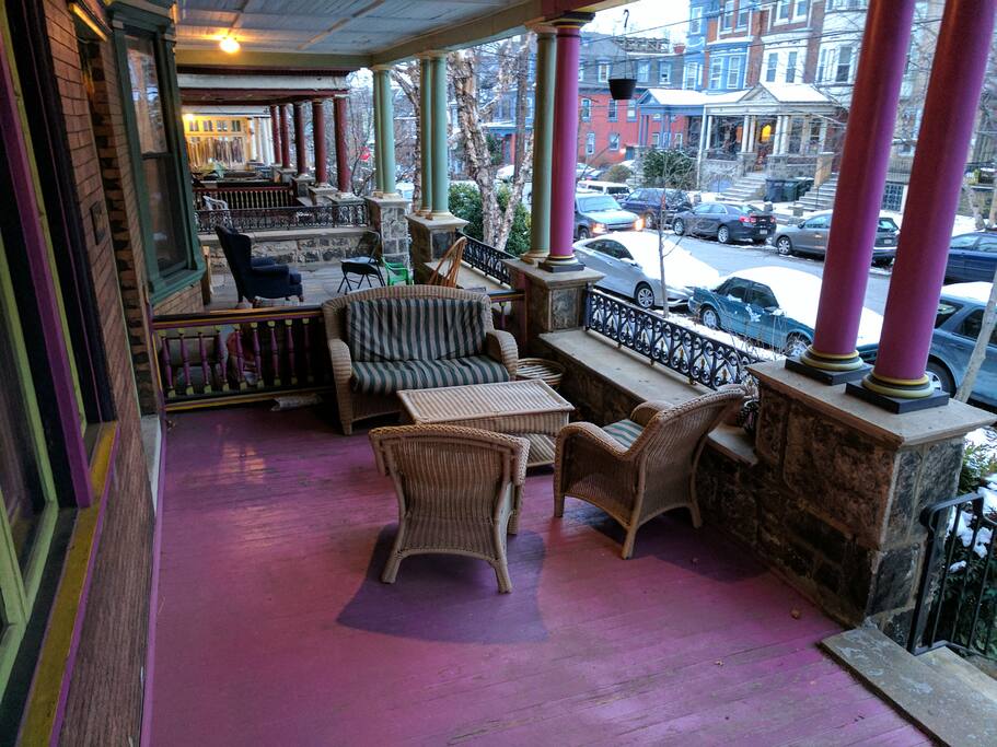 Front porch area on quiet street.