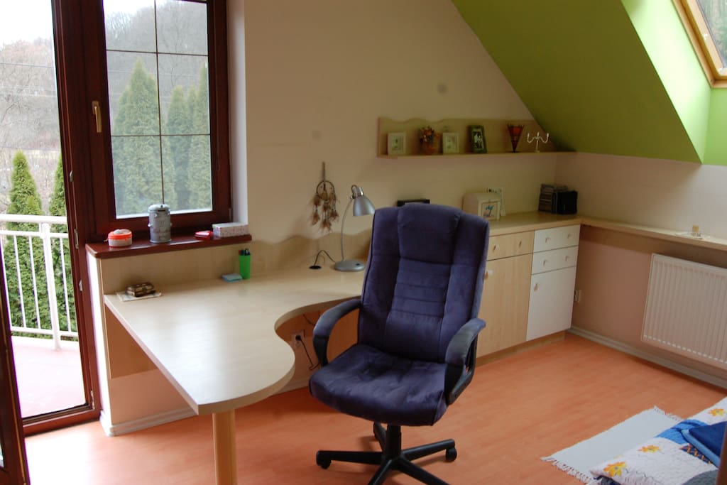 working desk and balcony