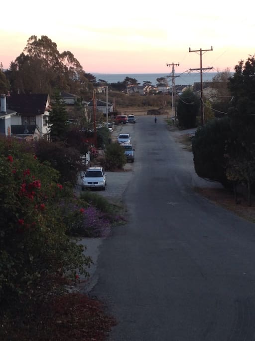 View of ocean from our street. Cottage is at the other end closest to the ocean.
