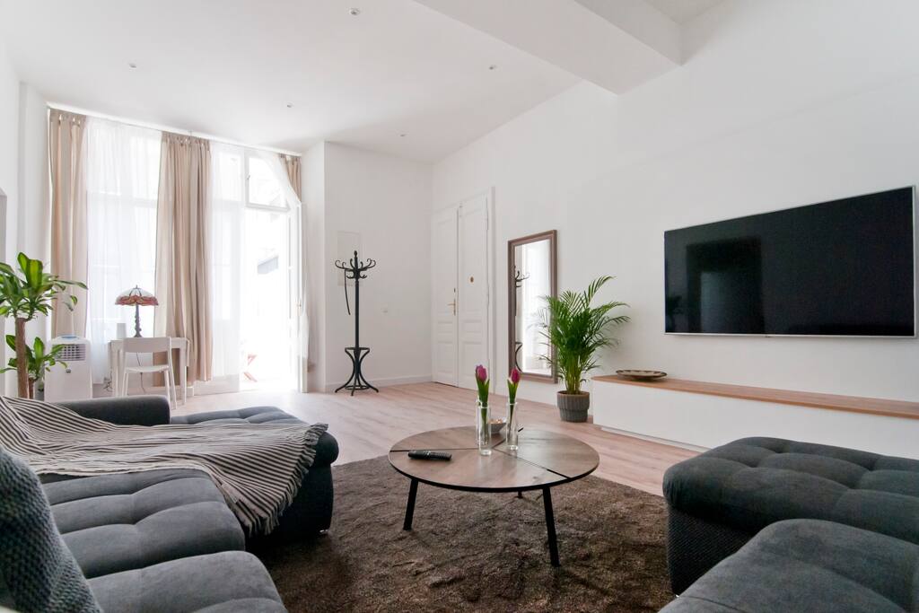 Living room with big comfortable sofa.