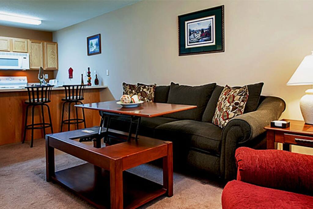 Kitchen Open to Living Room--Lift-top Table 4 your laptop!
