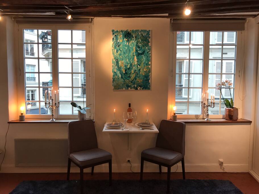 Dining area with lovely view over the streets of Saint-Germain