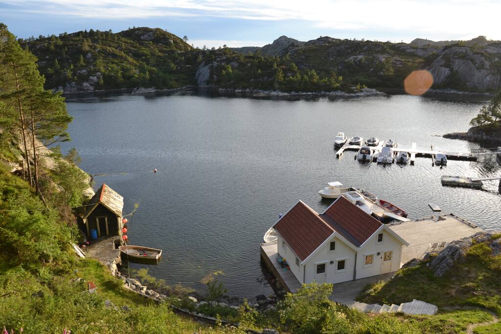 The bay and the boat house, seen from the hut.