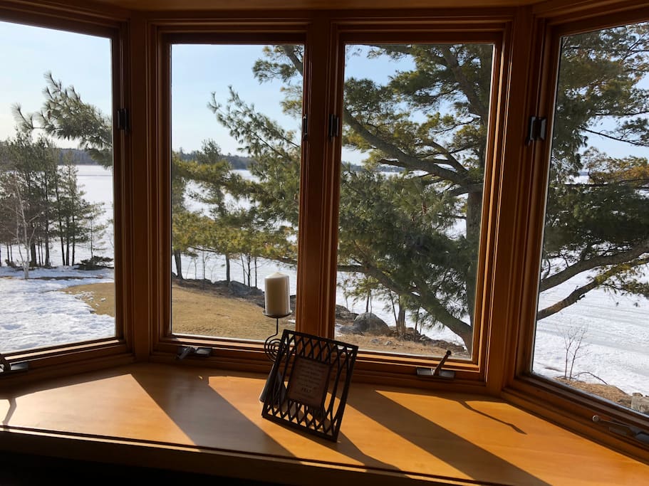 Bay window view is from dining room looking at lake
