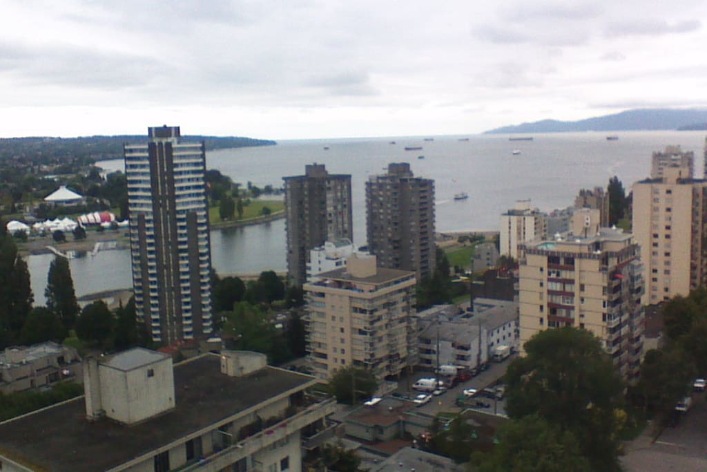 English Bay view with islands beyond the horizon.