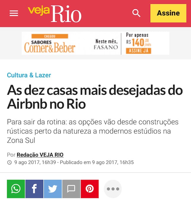 Oitavo lugar entre as 10 casas mais desejadas do estado do Rio de Janeiro pela Veja Rio.