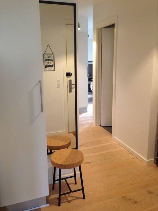 Entrance with access to bathroom and kitchen