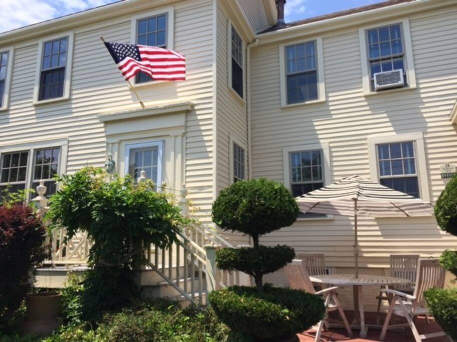 Private Front Yard Steps from Town