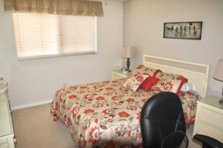 客房、标准双人床和书桌