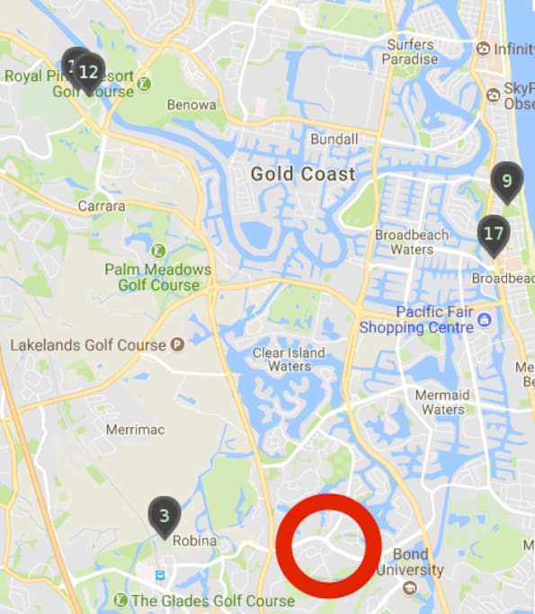 Commonwealth games locations nearby. The red circle is our apartment