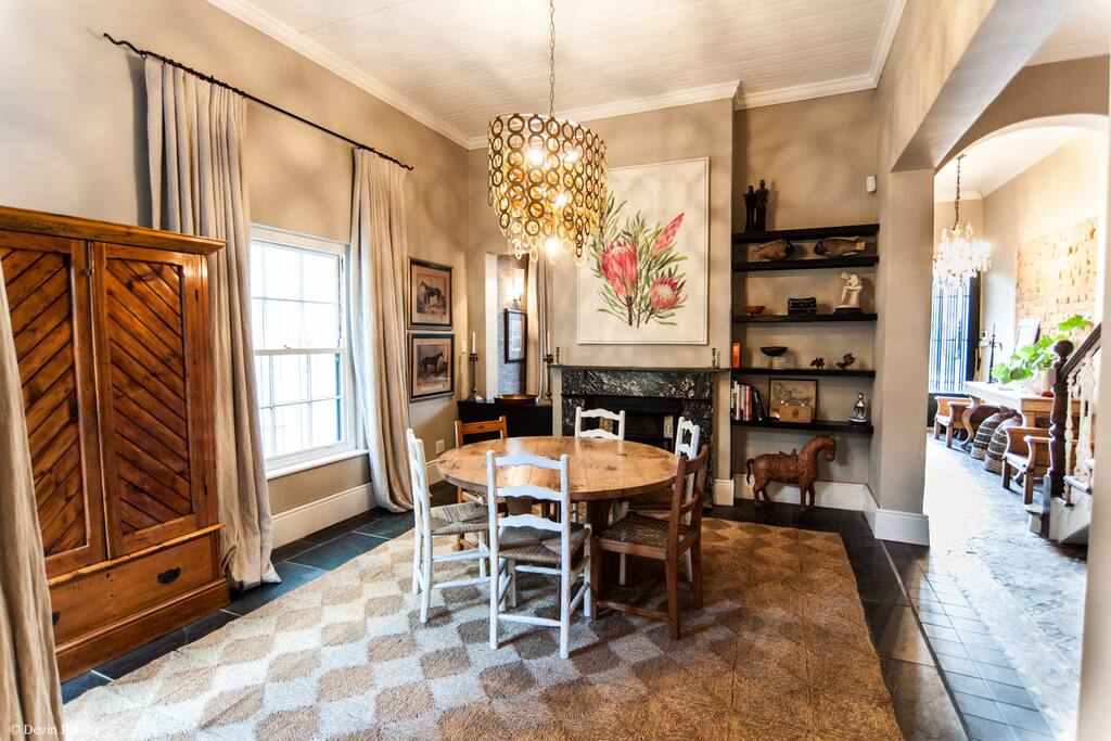 Dining room leads out to courtyard.
