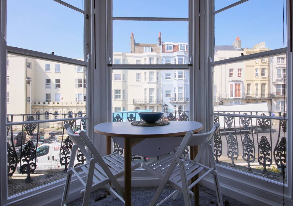 Dining area with fantastic sea and pier view from left window