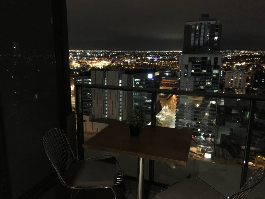Melbourne at night viewed from balcony of the apartment