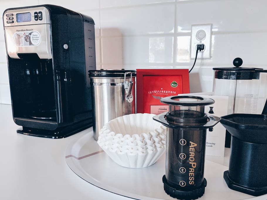 Our gear and beans are available to all you coffee fanatics with a rotating selection of specialty coffee, just clean up when you've finished.