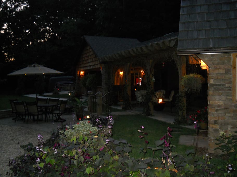 Night life featuring the gas fire pit/cauldron