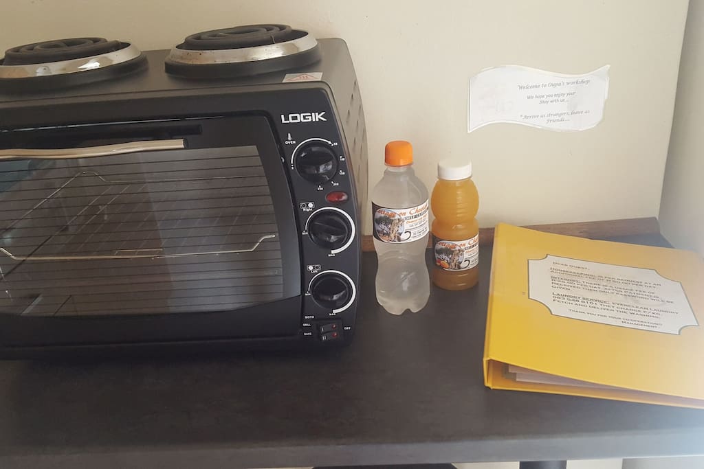 Information file as well as a refreshing juice or water to enjoy while packing out