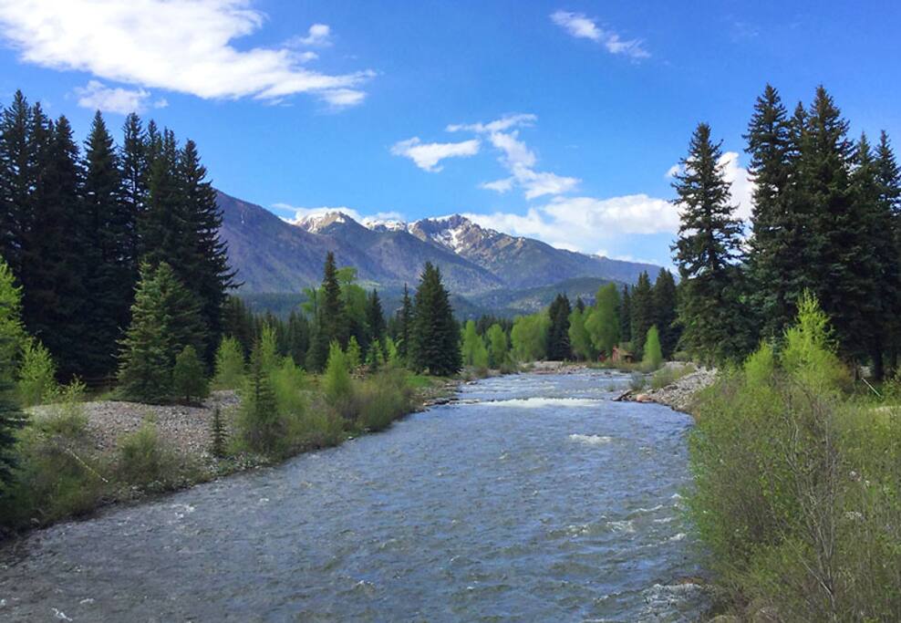 View of Vallecito Creek and mountains near Vallecito Creek Cabin