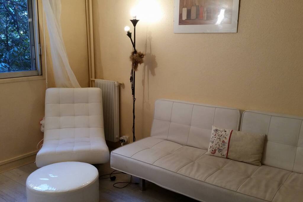 Comfortable living room can accomodate up to 9-10 people (3 chairs available)