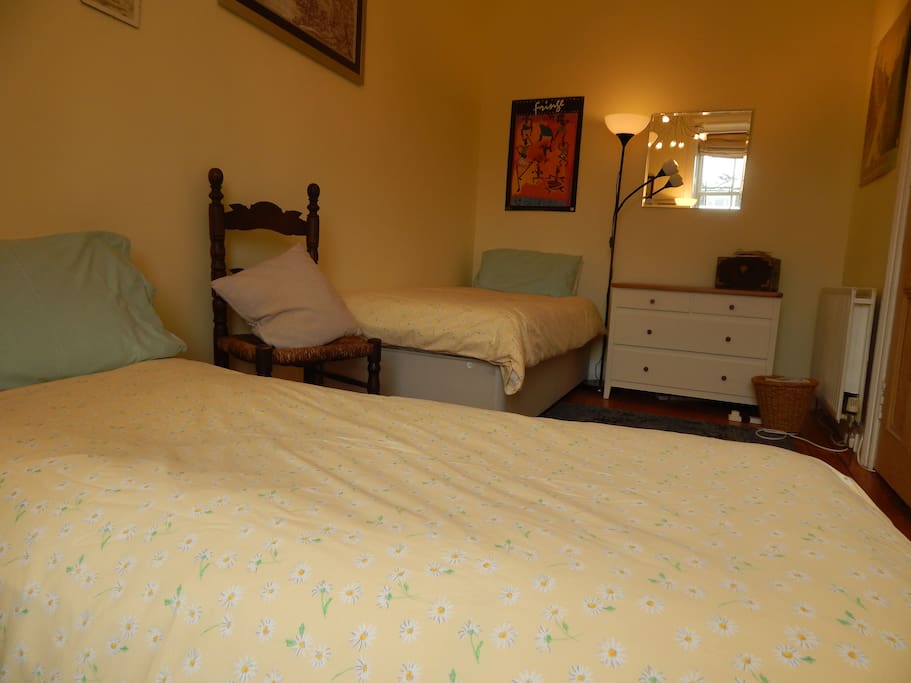 Single bed and futon (2 guests) arrangement