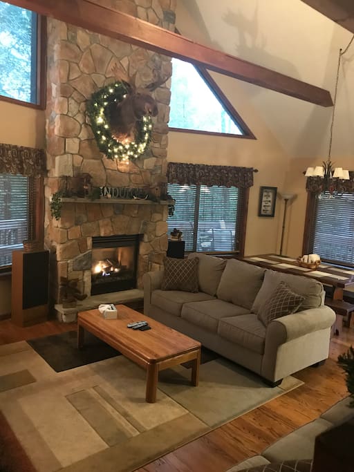 Living room with gas fireplace. New couches.