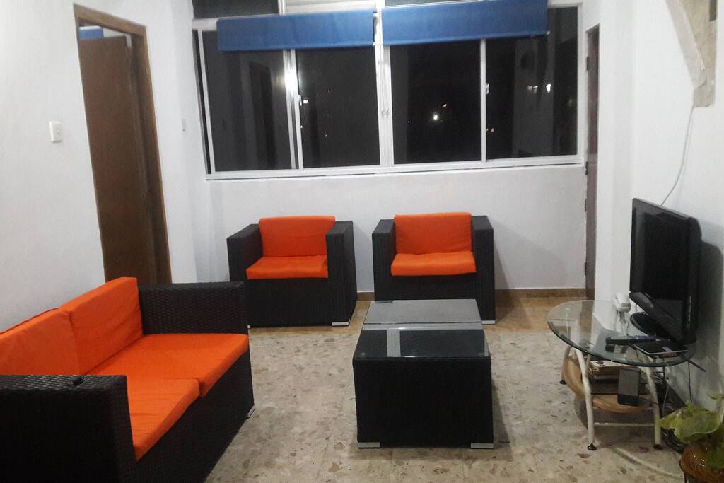 The living room with cable TV
