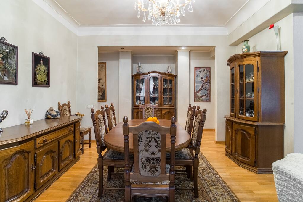 Spacious living room with a dining area