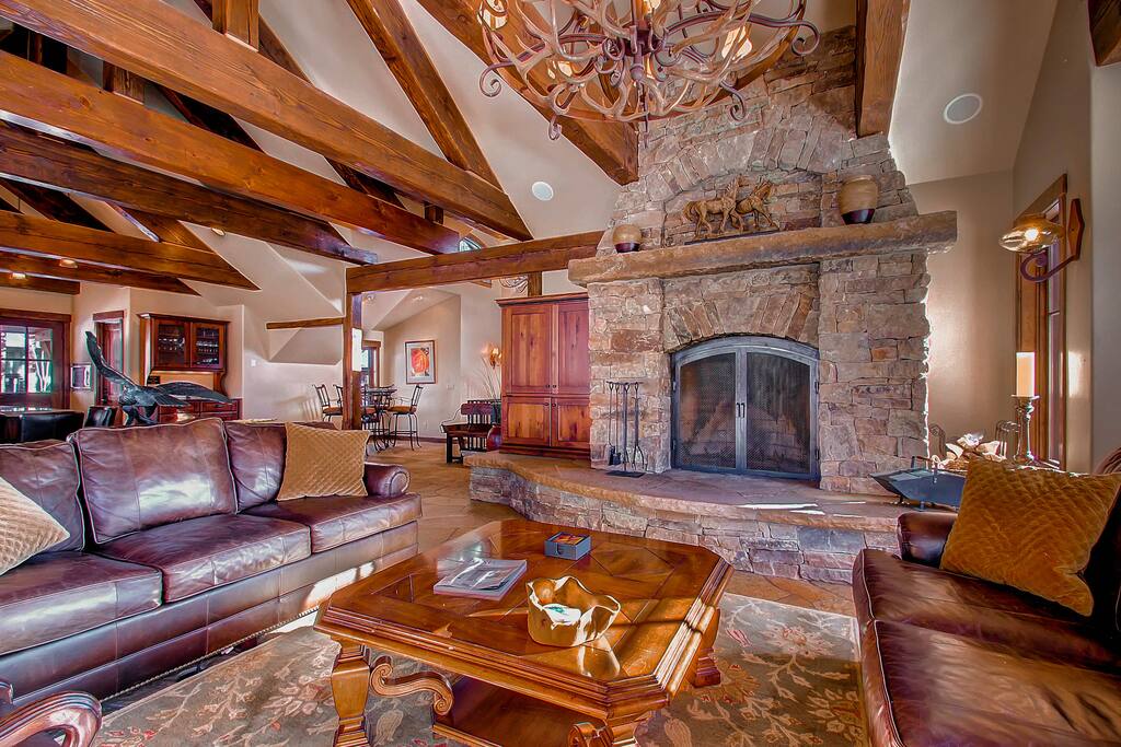with large wood burning fireplace