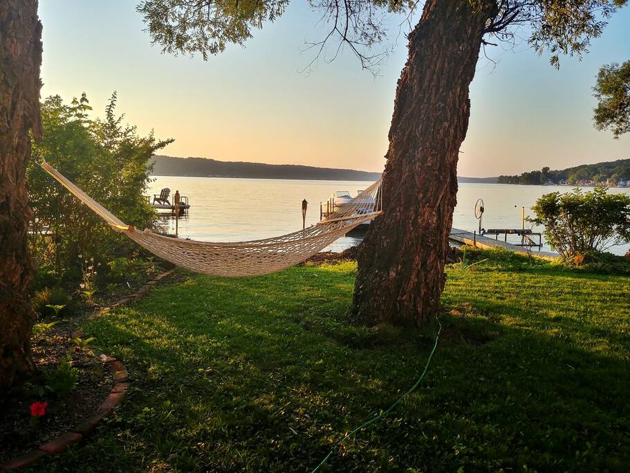 Hammock with lake view for guest use