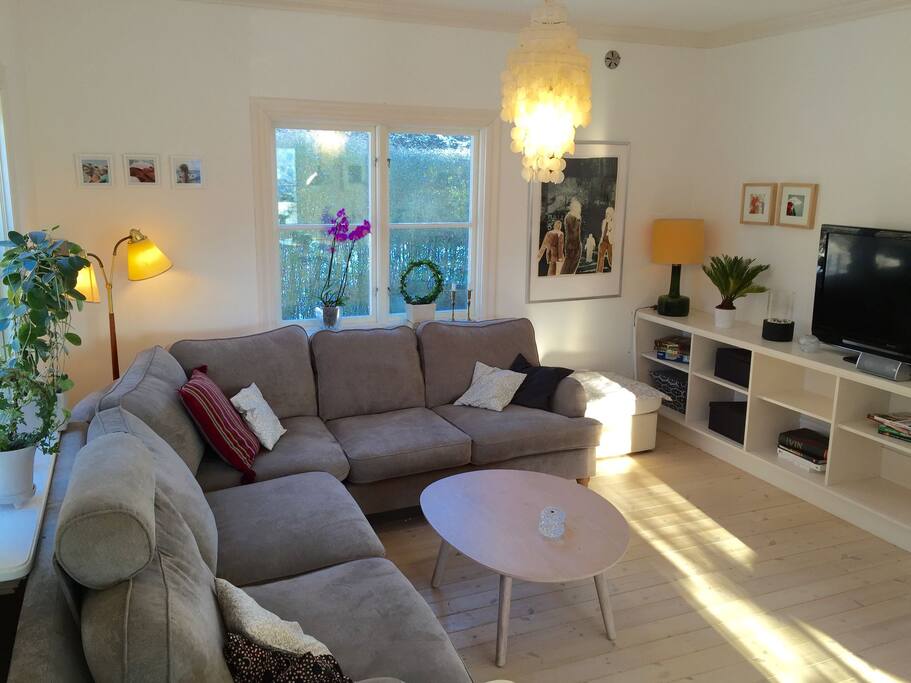 The living room with a large tv