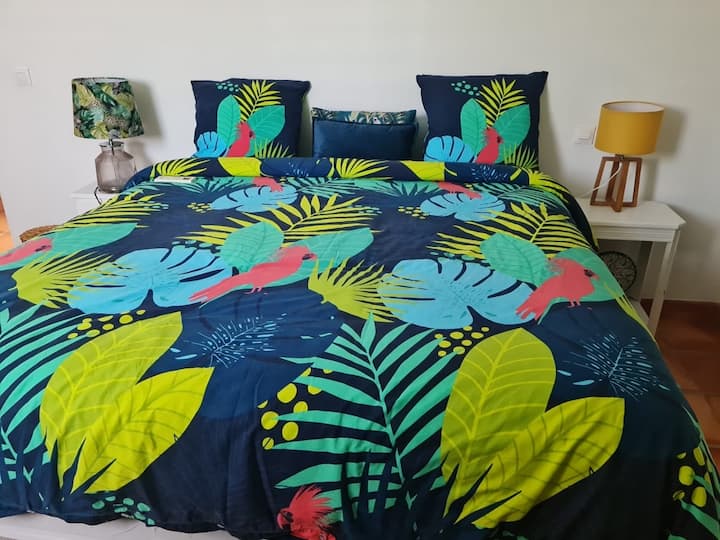 Родителска спалня, майсторска джунгла с двойно легло, много удобна . Скрин . Гардероб. Входна тераса и самостоятелна баня 