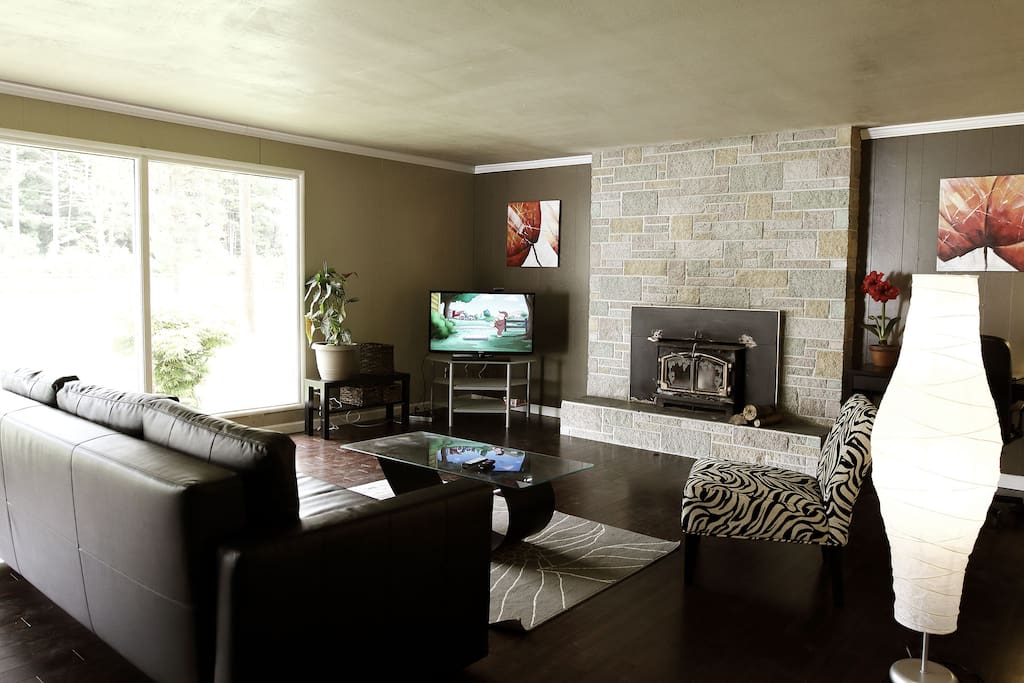Spacious living room with sofa bed that can be converted to a full size bed that sleeps 2