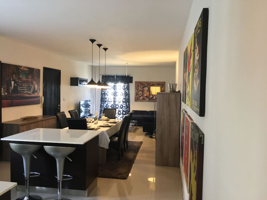 the kitchen and living area