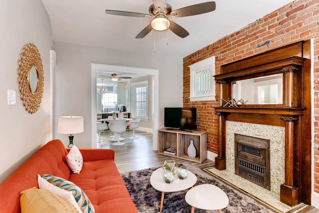 Original wood burning fireplace