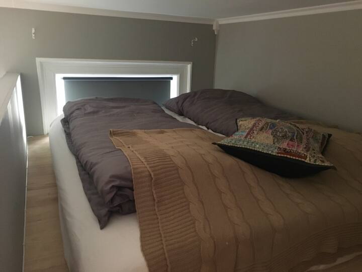 Дом со добра висина на таванот и многу добар душек со горен душек (150*200 см). Две лица можат да спијат тука. 