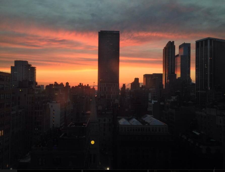 sunset out living room windows
