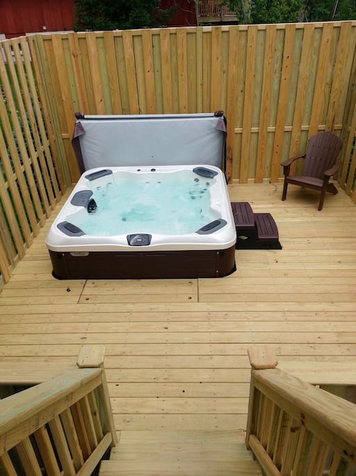 Luxury, therapeutic private hot tub on split level deck