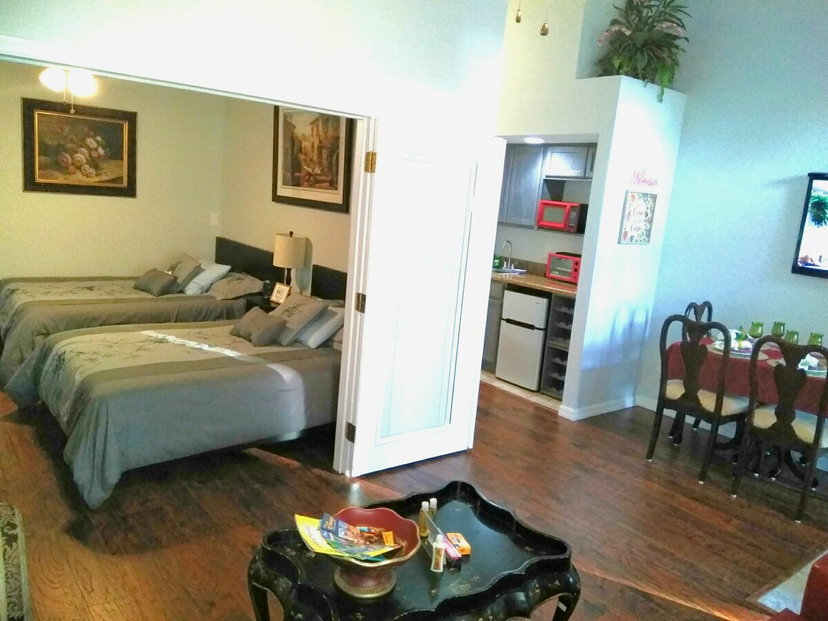 Dormitorio y área de cocina pequeña