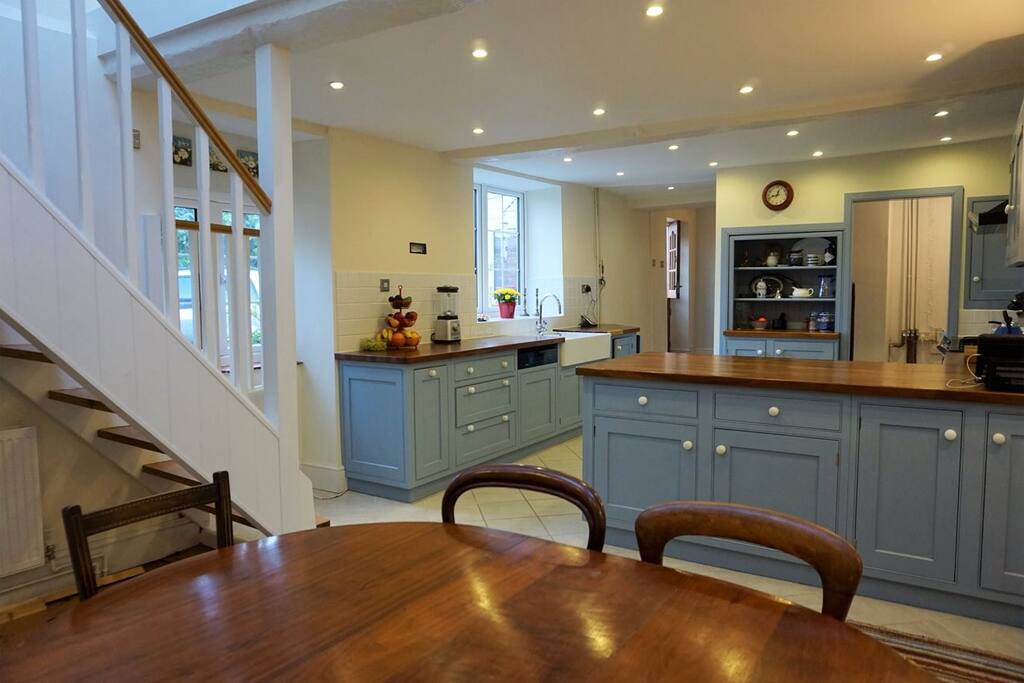Kitchen with 7 ring gas stove.