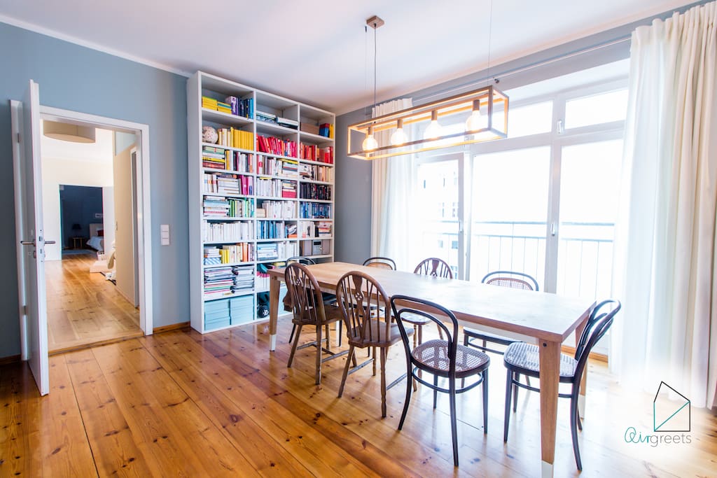 Enjoy your dishes at the large table in the living room.
