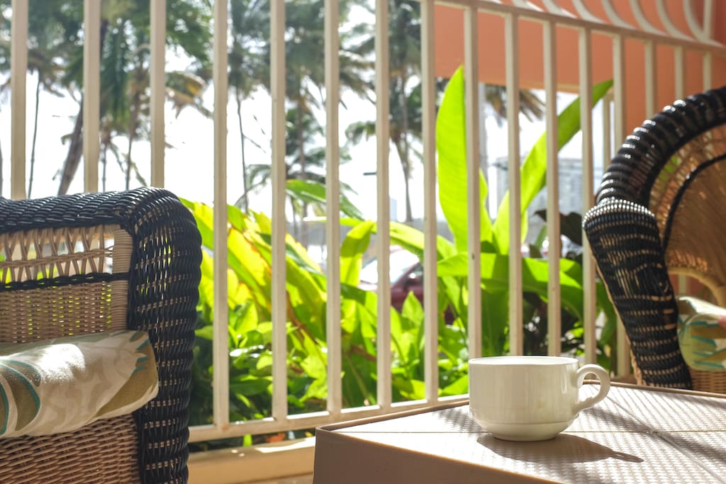 Enjoy your morning coffee with the sound of the waves as background.
