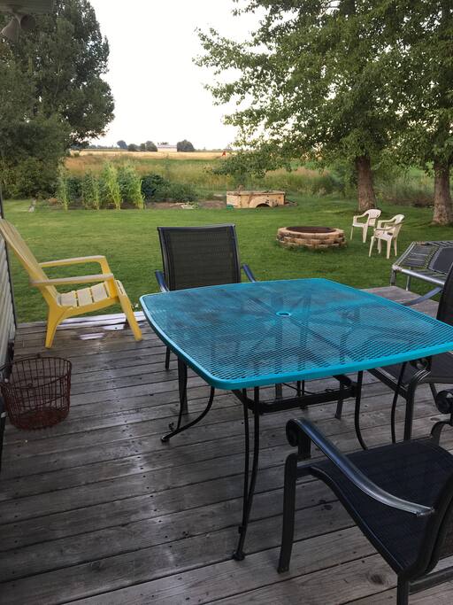 Deck with table and chairs for use