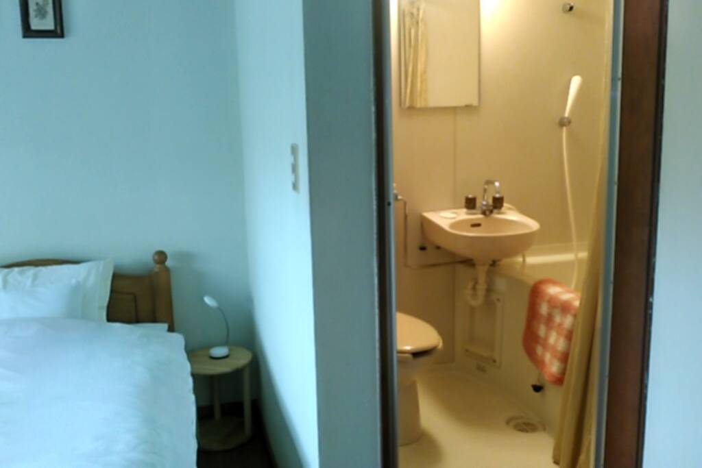 Private toilet and small tub in the room.