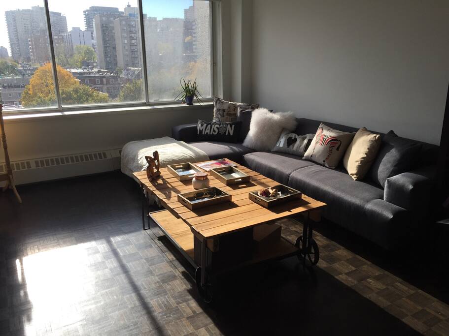 My living room with stunning view of rue de la Montange and the west - sun shines all afternoon