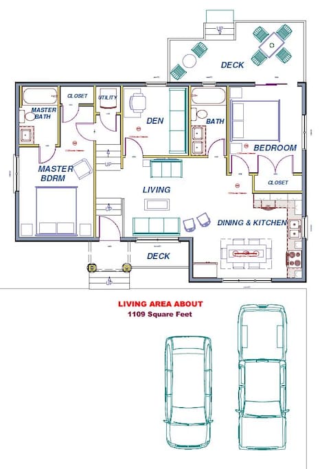 Drawings for Eglantyne House - wide parking, large deck, and spacious rooms;